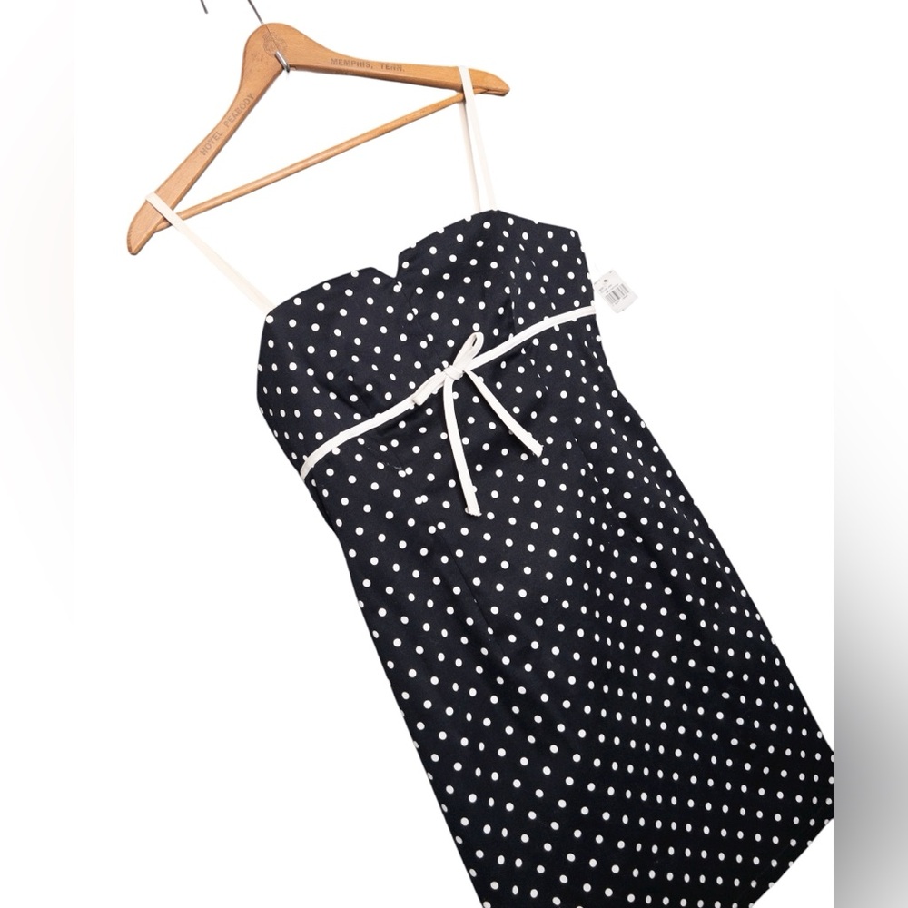 NOS Vintage 90s 00s Y2K Aqua Blues Large L Black White Polka Dot Mini‎ Dress